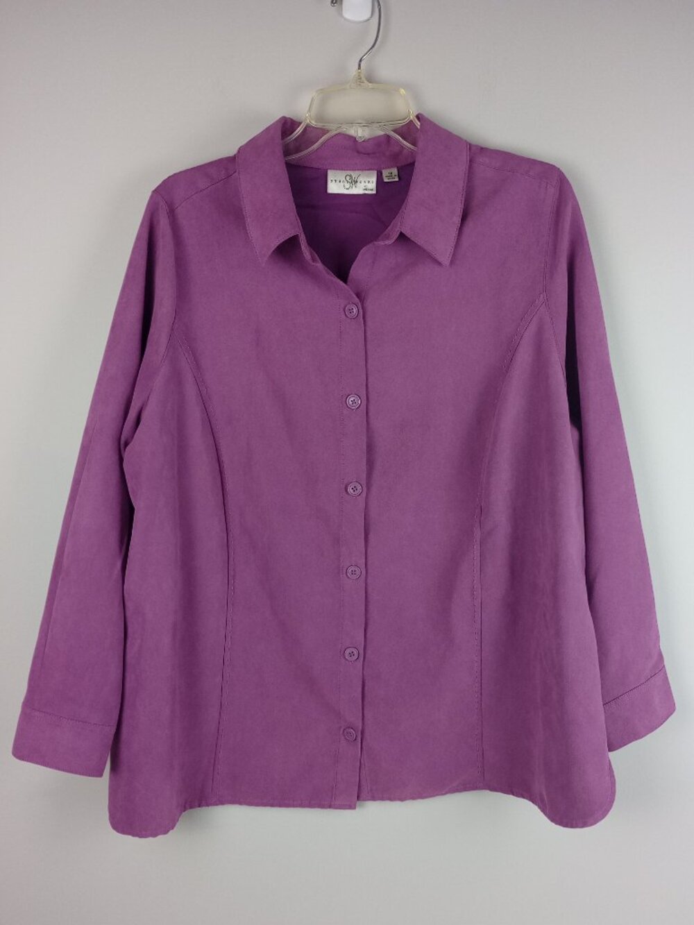 Studioworks Womens XL Purple Faux Suede Satin Lining Long Sleeve Button Up Shirt